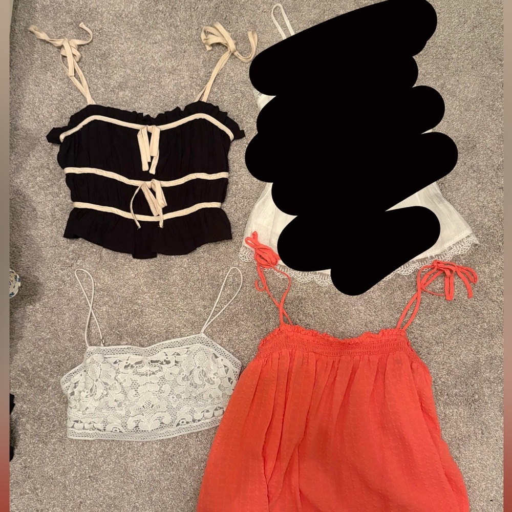 Women's Lace Trim Tops Set - Black, White, Orange